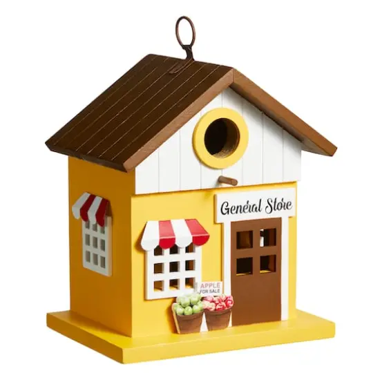 Glitzhome&reg; 9.5" Modern Yellow Wood General Store Birdhouse {1}