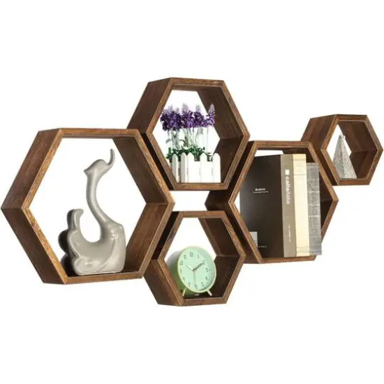 NEX&trade; Hexagon Floating Honeycomb Shelves Set Black {2}