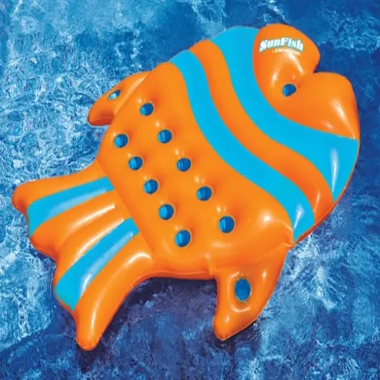 60.5" Orange & Blue Inflatable Sun Fish Swimming Pool Floating Raft {3}