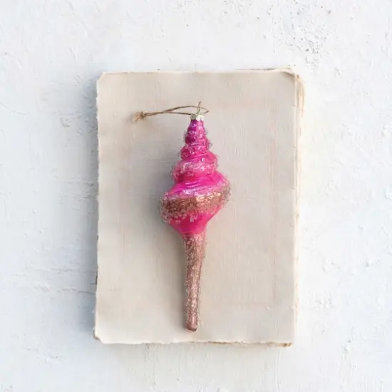 Hello Honey&reg; 8.25" Pink Ombre Glass Conch Ornament with Beads {3}