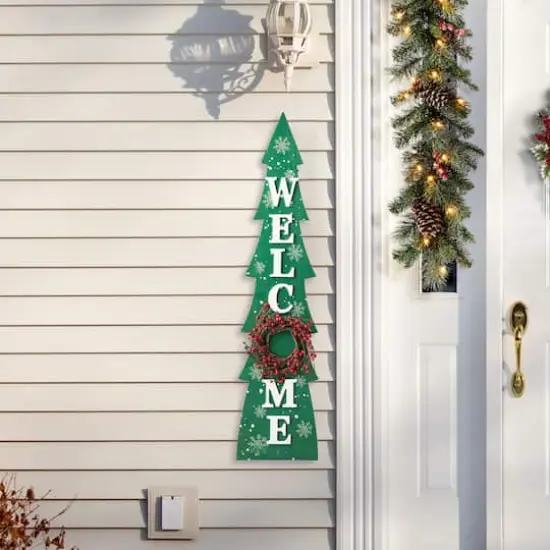Glitzhome® 3.5ft. Wooden Welcome Christmas Tree Porch Sign {4}