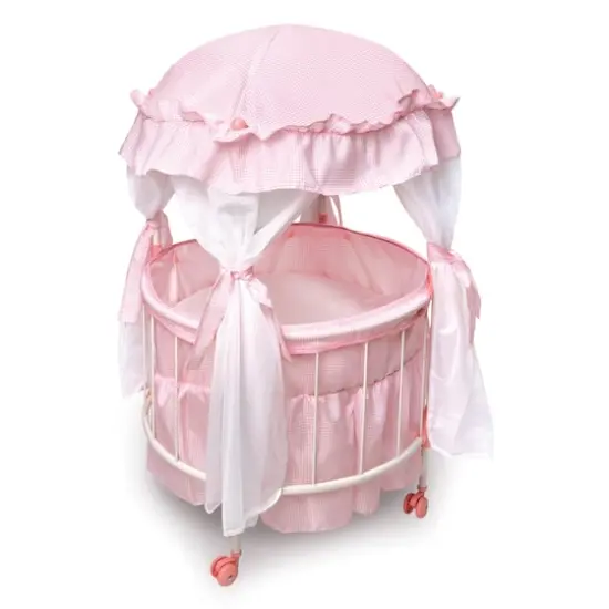 Badger Basket Pink & White Royal Pavilion Round Doll Crib with Canopy & Bedding {1}