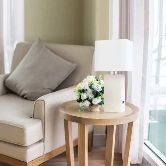 Lalia Home Lexington 21" Leather Table Lamp with USB Charging Port White {6}