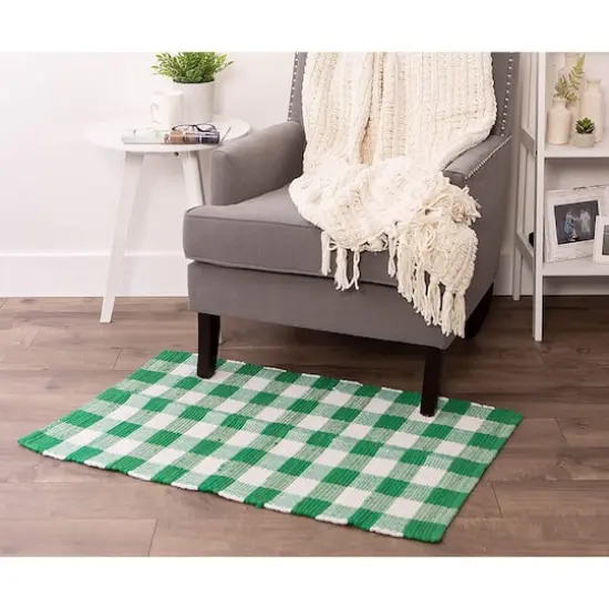 DII&reg; Buffalo Check Rag Rug, 26" x 40" Shamrock Green and White {6}