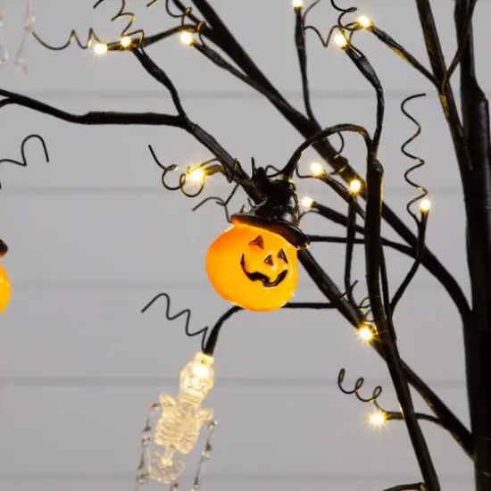 5ft. Pre-Lit Artificial Halloween Pumpkins and Skulls Ornament Tree with 72 Warm White LED Lights {6}