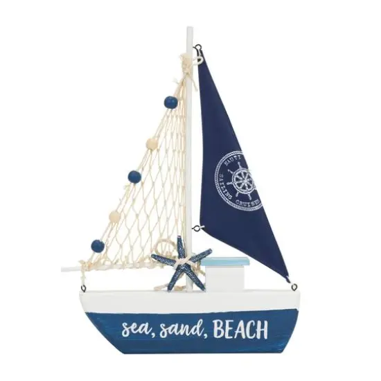 Blue Sail Boat with Netting & Starfish Sculpture Set {9}