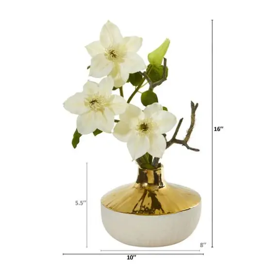 16" Anemone Arrangement in Gold & Cream Elegant Vase {4}