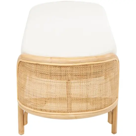 49" Brown Rattan Handmade Oval Bench with White Fabric Cushion {5}