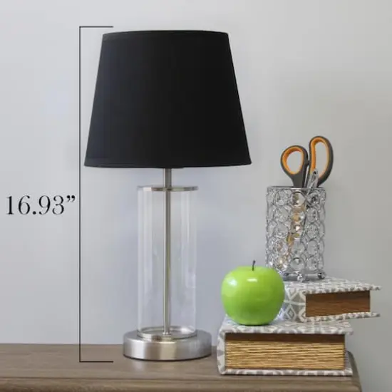 Simple Designs 17" Encased Metal & Clear Glass Table Lamp Black/Brushed Nickel {5}