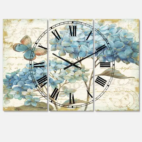 Designart Butterfly Blue Garden II Multipanel Wall Clock {1}