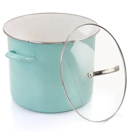 Martha Stewart 12qt. Turquoise Enamel On Steel Stock Pot With Glass Lid {3}