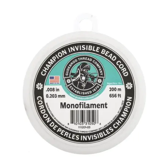 Gudebrod 0.008" x 656ft. Monofilament Champion Invisible Bead Cord {1}