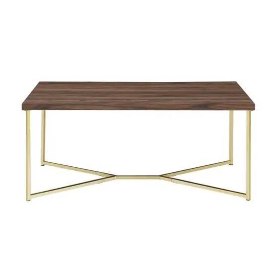 Luxe 42" Dark Walnut & Gold Y Leg Modern Glam Coffee Table {3}