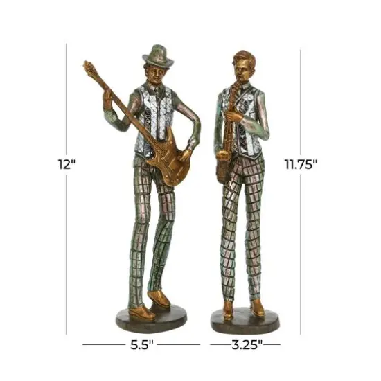 Set of 2 Silver Polystone Vintage Musician Sculpture, 11.75", 12" {7}
