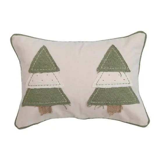 Hello Honey&reg; Green & Cream Cotton Lumbar Pillow with Appliqued Trees {1}