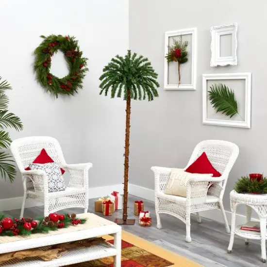 6ft. Pre-Lit Palm Artificial Christmas Tree, Warm White LED Lights {7}
