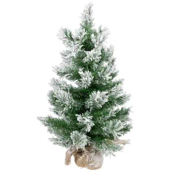 22" Unlit Flocked Pine Artificial Christmas Tree in Burlap Base {4}