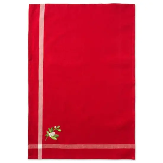DII&reg; Red & White Stripe Holly & Mistletoe Holiday Embroidered Dishtowel Set {7}