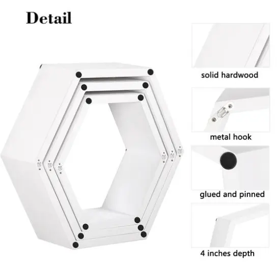 NEX&trade; White Wall-Mounted Hexagon Floating Shelves Set {5}