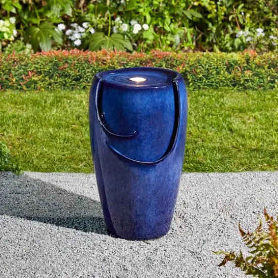 Glitzhome&reg; 20.5" Cobalt Blue LED Ceramic Outdoor Fountain {5}