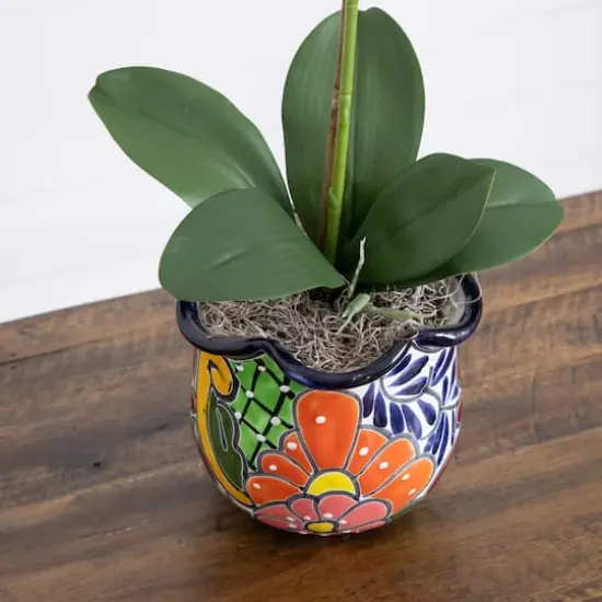 2ft. Artificial Orchid Arrangement in Handmade Mexican Talavera Ceramic Planter {5}