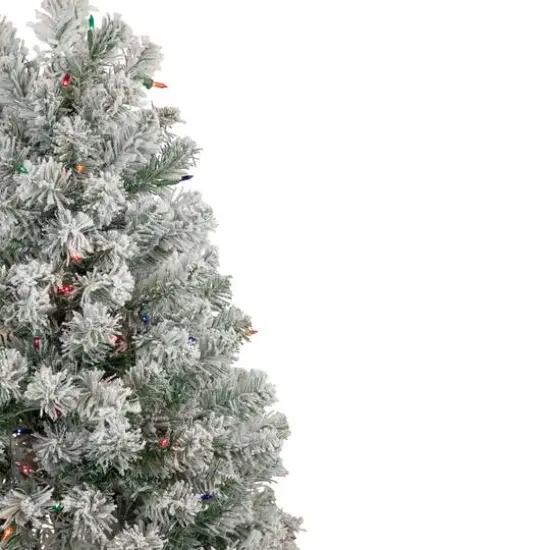4.5ft. Pre-Lit Flocked Madison Pine Artificial Christmas Tree, Multicolor Lights {5}