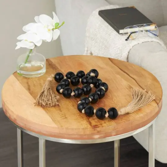 4ft. Glass Handmade Round Beaded Garland with Tassel Black {11}