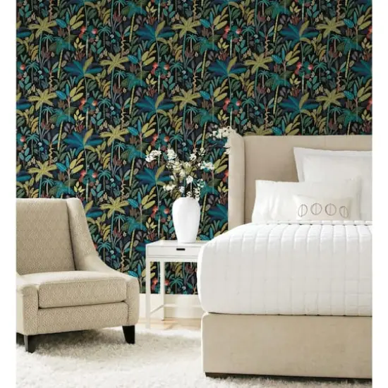 RoomMates Tropical Eden Peel & Stick Wallpaper Black and blue {5}
