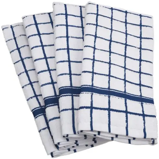 DII&reg; Blue Windowpane Terry Dishtowel, 4ct. Blue and White {1}