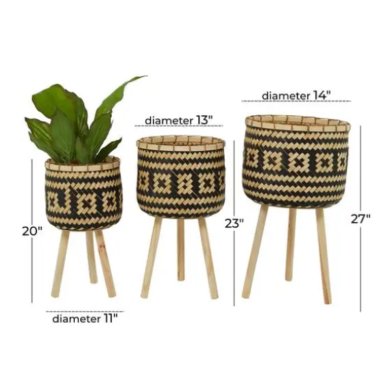 Brown Bamboo Bohemian Planter, Set of 3" 27", 23", 20" {7}