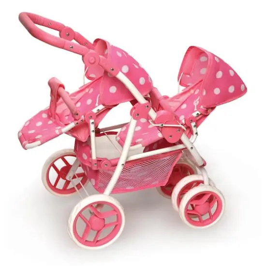 Badger Basket Pink Polka Dot Reversible Double Doll Stroller {1}