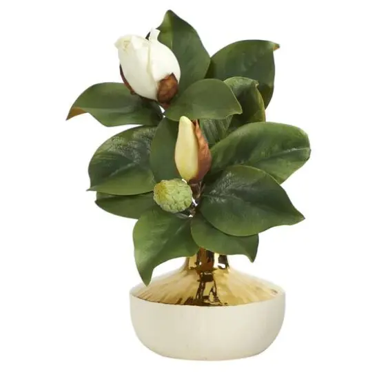 15" Magnolia Plant in Gold & Cream Elegant Planter {1}