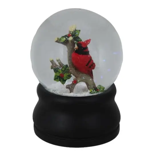 5.5" Red Cardinal on Branch Snow Globe Glitterdome {4}