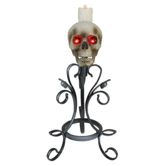 16.25" Gothic Flameless Skull Halloween Candle Holder {1}