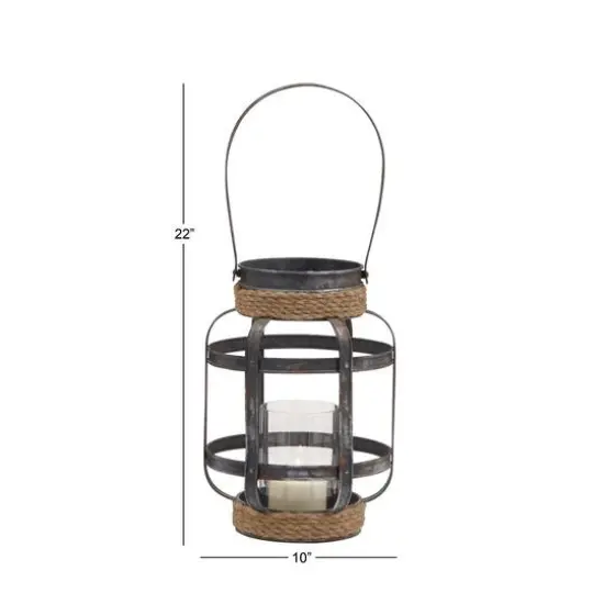 Grey Iron Industrial Candle Holder Lantern, 13" x 10" x 10" {7}