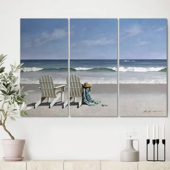 Designart - Tide Watching - Beach Canvas Art Print {4}
