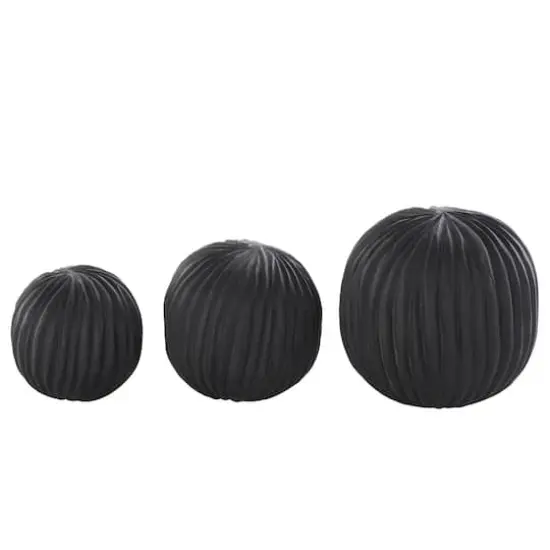 Black Teak Wood Carved Orbs Set {1}