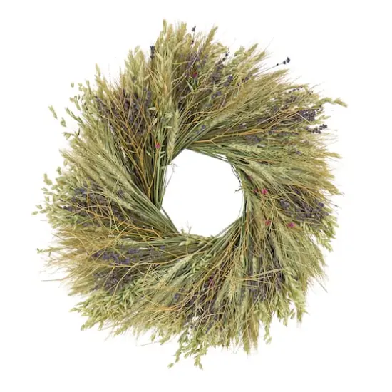 22'' Wheat and Lavender Flowers Spring Wreath {1}