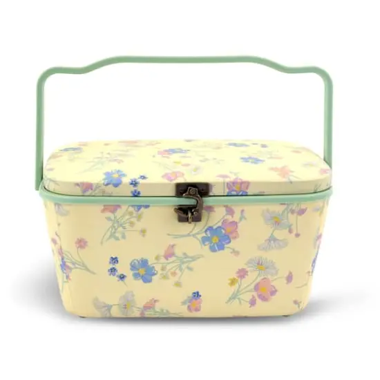 Dritz&reg; Large Yellow Floral Oval Sewing Basket {3}