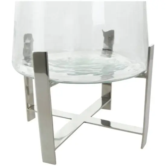 14" Clear Glass & Stainless Steel Hurricane Candle Holder {6}