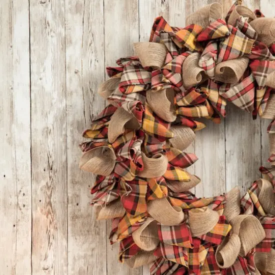 Glitzhome&reg; 18.5" Fall Plaid Fabric Wreath {12}