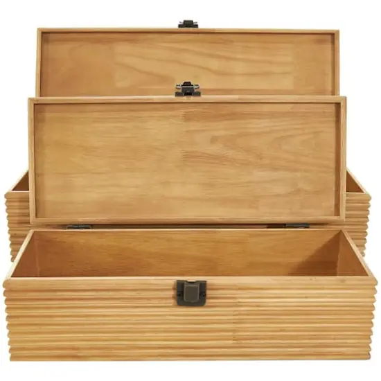 Light Brown Wood Carved Linear Box Set {8}