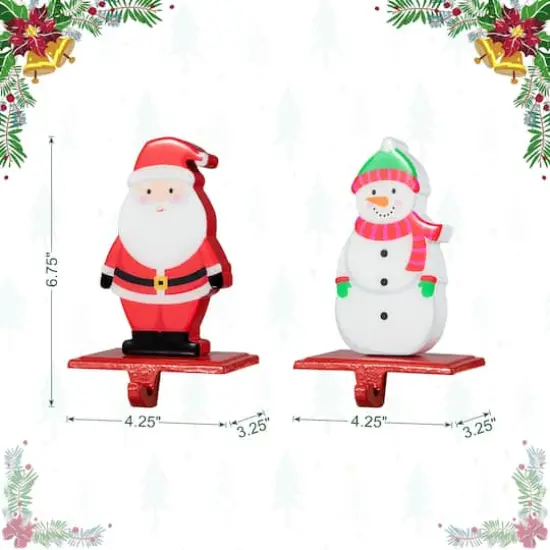 Glitzhome&reg; 6.5" Christmas Santa & Snowman Stocking Holder Set {9}