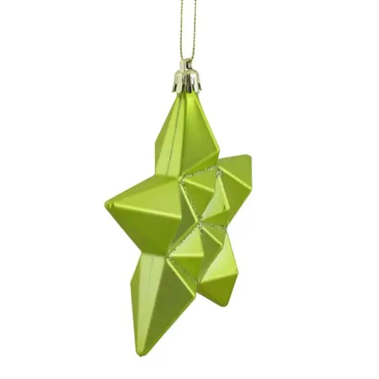 12ct. 5" Matte Green Kiwi Glittered Star Shatterproof Christmas Ornaments {3}