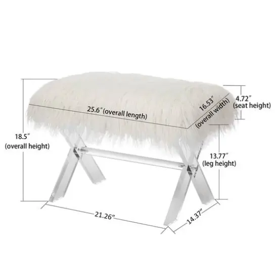 Glitzhome&reg; 25.5" White Faux Fur Acrylic Bench {9}