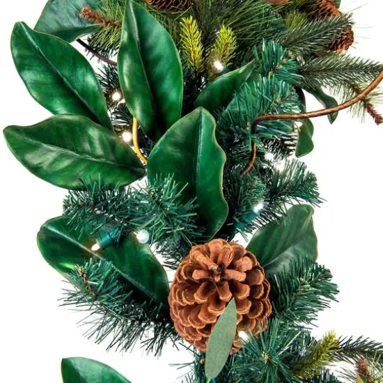 Village Lighting 9ft. Pre-Lit LED Magnolia Leaf Garland {5}