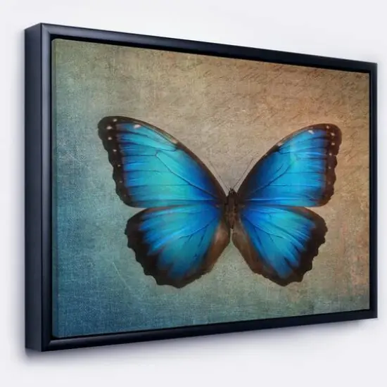 Designart - Blue Vintage Butterfly - Floral Art Framed Canvas Print Gold {2}