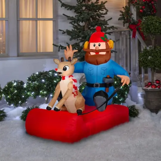 4.5ft. Airblown&reg; Inflatable Christmas Rudolph & Yukon Cornelius on Sled {4}