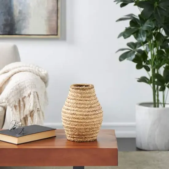 10" Light Brown Seagrass Handmade Braided Vase {6}