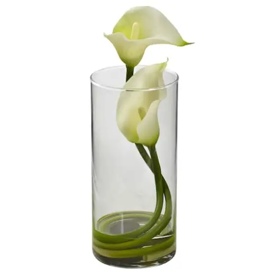 10.5" White Double Calla Lily with Cylinder Vase, 2ct. {3}